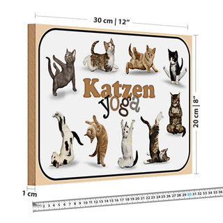 Holzschild Katze 30x20cm Katzen Yoga Wanddeko Dekoration