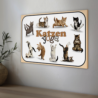 Holzschild Katze 30x20cm Katzen Yoga Wanddeko Dekoration