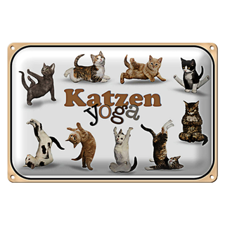 Blechschild Katze 30x20cm Katzen Yoga Wanddeko Dekoration