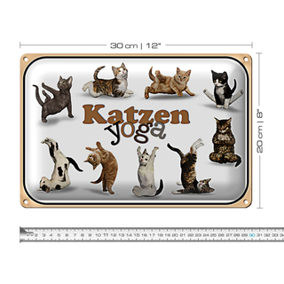 Blechschild Katze 30x20cm Katzen Yoga Wanddeko Dekoration