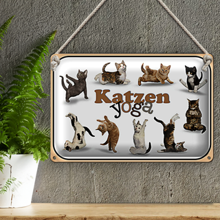 Blechschild Katze 30x20cm Katzen Yoga Wanddeko Dekoration