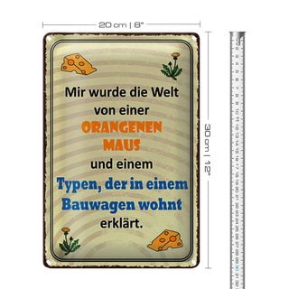 Blechschild Spruch 20x30cm Welt orangene Maus und Typen