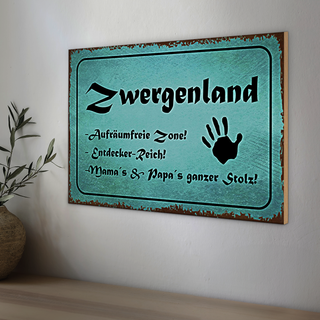 Holzschild Zwergenland 30x20cm Aufräumfreie Zone Reich