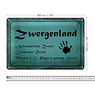 Blechschild Zwergenland 30x20cm Aufräumfreie Zone Reich