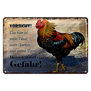 Blechschild Huhn 30x20cm Vorsicht das hier ist mein Haus