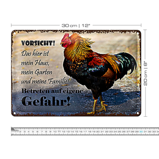 Blechschild Huhn 30x20cm Vorsicht das hier ist mein Haus