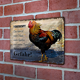 Blechschild Huhn 30x20cm Vorsicht das hier ist mein Haus