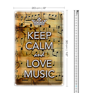 Blechschild Spruch 20x30cm Keep Calm and love music