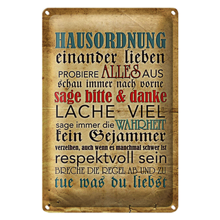 Blechschild Spruch 20x30cm Hausordnung sage bitte danke