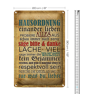 Blechschild Spruch 20x30cm Hausordnung sage bitte danke