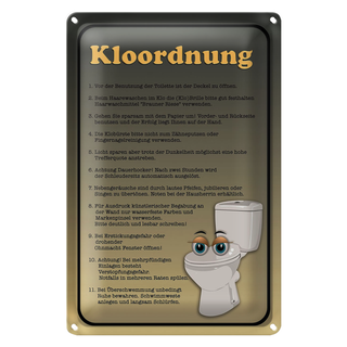 Blechschild Spruch 20x30cm Kloordnung Toilette WC Regeln