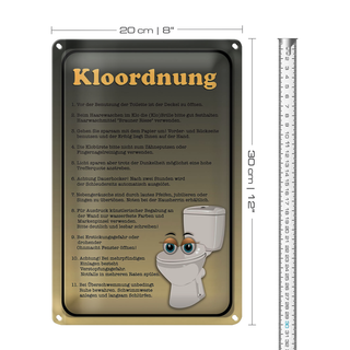 Blechschild Spruch 20x30cm Kloordnung Toilette WC Regeln