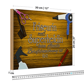 Holzschild Spruch 30x20cm Friseurin Superheldin