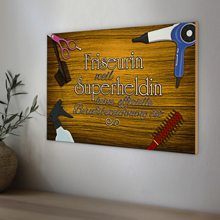 Holzschild Spruch 30x20cm Friseurin Superheldin
