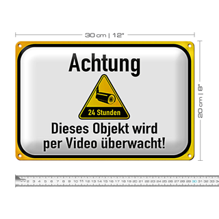 Blechschild Achtung 30x20cm dieses Objekt videoüberwacht