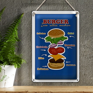 Blechschild Rezept 20x30cm Burger zum selber machen