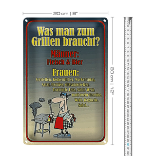 Blechschild Spruch 20x30cm Grillen Männer Fleisch Bier