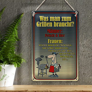 Blechschild Spruch 20x30cm Grillen Männer Fleisch Bier