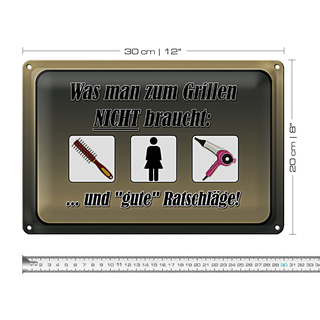 Blechschild Spruch 30x20cm was zum Grillen nicht braucht
