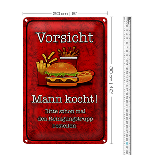 Blechschild Spruch 20x30cm Vorsicht Mann kocht bitte