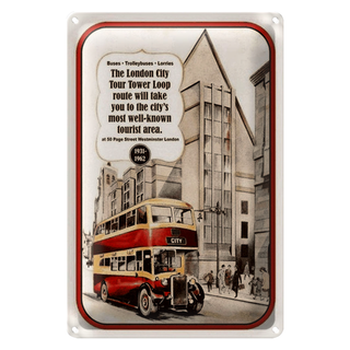 Blechschild Spruch 20x30cm London roter Citybus retro