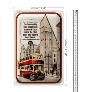 Blechschild Spruch 20x30cm London roter Citybus retro
