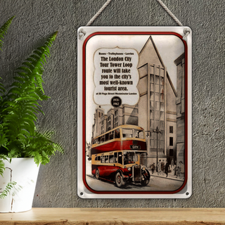 Blechschild Spruch 20x30cm London roter Citybus retro