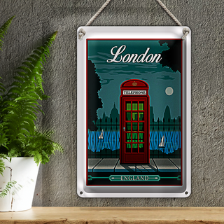 Blechschild London 20x30cm red Telephone England Telefon