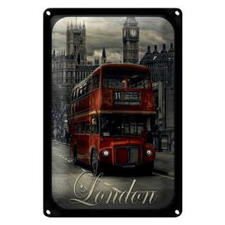Blechschild London 20x30cm Sightseeing Bus red