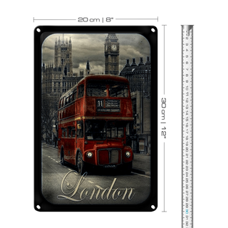 Blechschild London 20x30cm Sightseeing Bus red