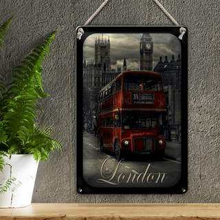 Blechschild London 20x30cm Sightseeing Bus red