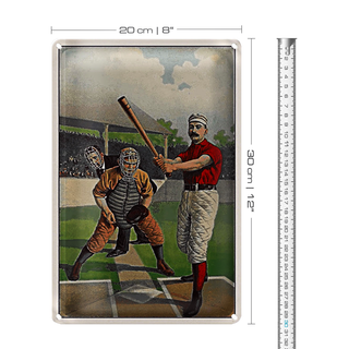 Blechschild Retro 20x30cm Baseball USA Schlagmann