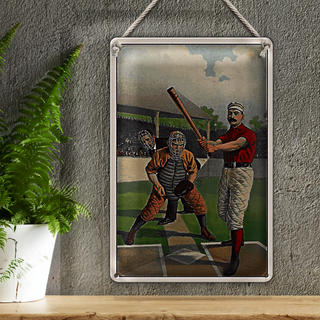 Blechschild Retro 20x30cm Baseball USA Schlagmann