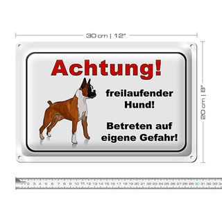 Blechschild Achtung 30x20cm freilaufender Hund Gefahr