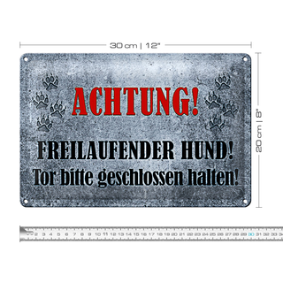 Blechschild Achtung 30x20cm freilaufender Hund Tor bitte