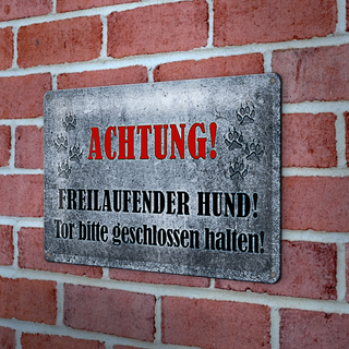 Blechschild Achtung 30x20cm freilaufender Hund Tor bitte