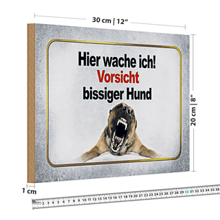 Holzschild Vorsicht 30x20cm hier wache ich bissiger Hund