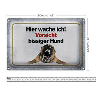 Blechschild Vorsicht 30x20cm hier wache ich bissiger Hund