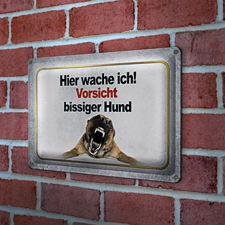 Blechschild Vorsicht 30x20cm hier wache ich bissiger Hund