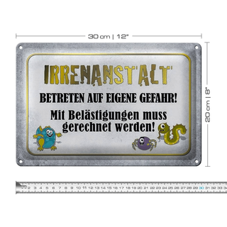 Blechschild Spruch 30x20cm Irrenanstalt betreten Gefahr