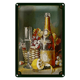 Blechschild Kunst 20x30cm Stillleben Sekt Obstkorb Zitrone