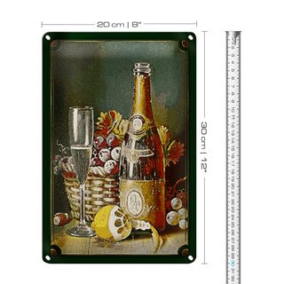 Blechschild Kunst 20x30cm Stillleben Sekt Obstkorb Zitrone