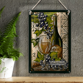 Blechschild Kunst 20x30cm Stillleben Vino Bianco Weißwein