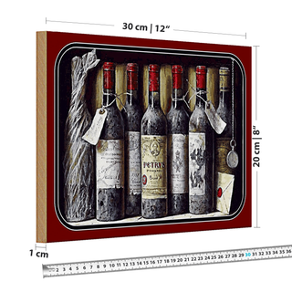 Holzschild Kunst 30x20cm Stillleben alte Rotweinflaschen