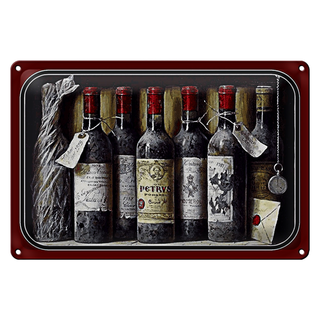 Blechschild Kunst 30x20cm Stillleben alte Rotweinflaschen