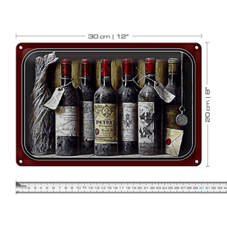 Blechschild Kunst 30x20cm Stillleben alte Rotweinflaschen