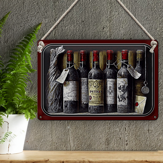 Blechschild Kunst 30x20cm Stillleben alte Rotweinflaschen