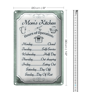 Blechschild Spruch 20x30cm Mom`s Kitchen Hours Operation