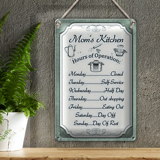 Blechschild Spruch 20x30cm Mom`s Kitchen Hours Operation