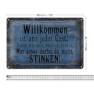 Blechschild Spruch 30x20cm Willkommen ist uns jeder Gast